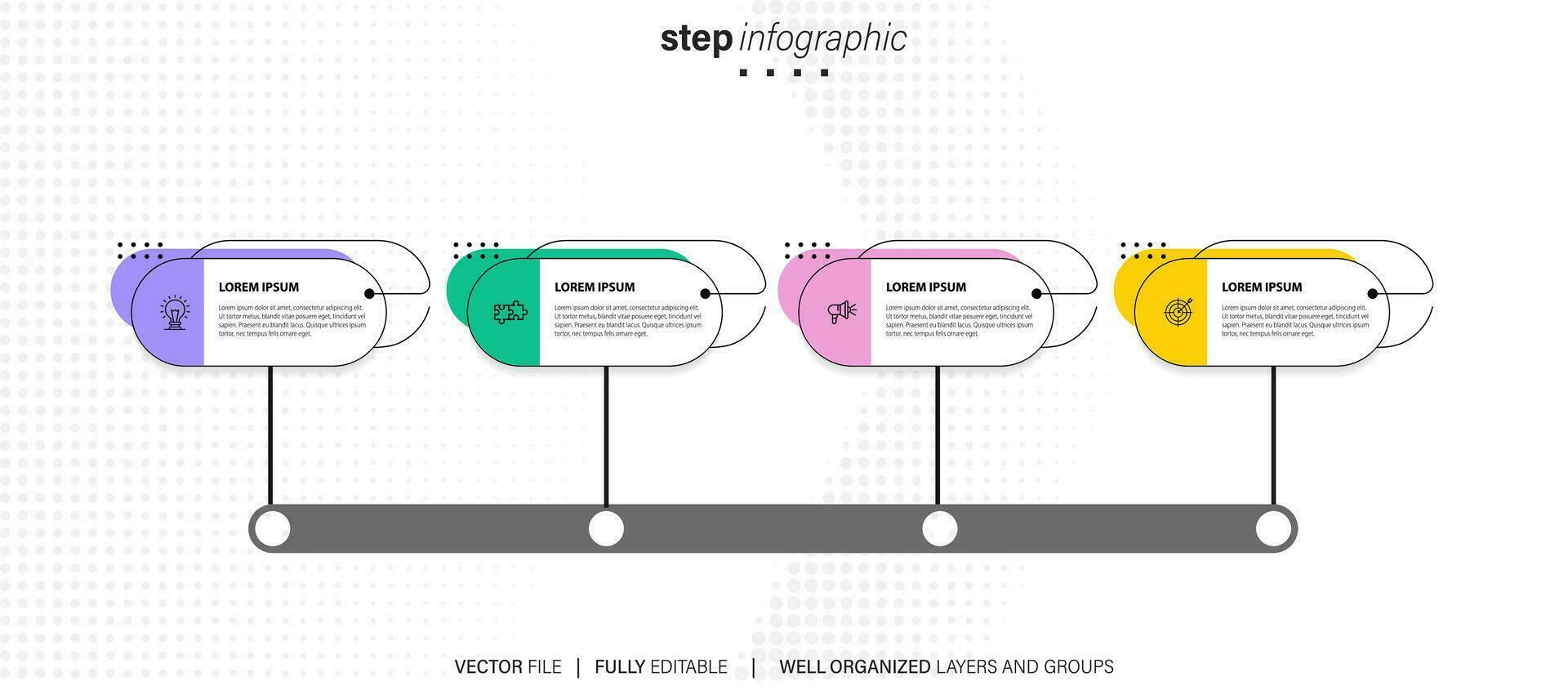 Business infographic design template with 4 options, steps or processes. Can be used for workflow layout, diagram, annual report, web design vector