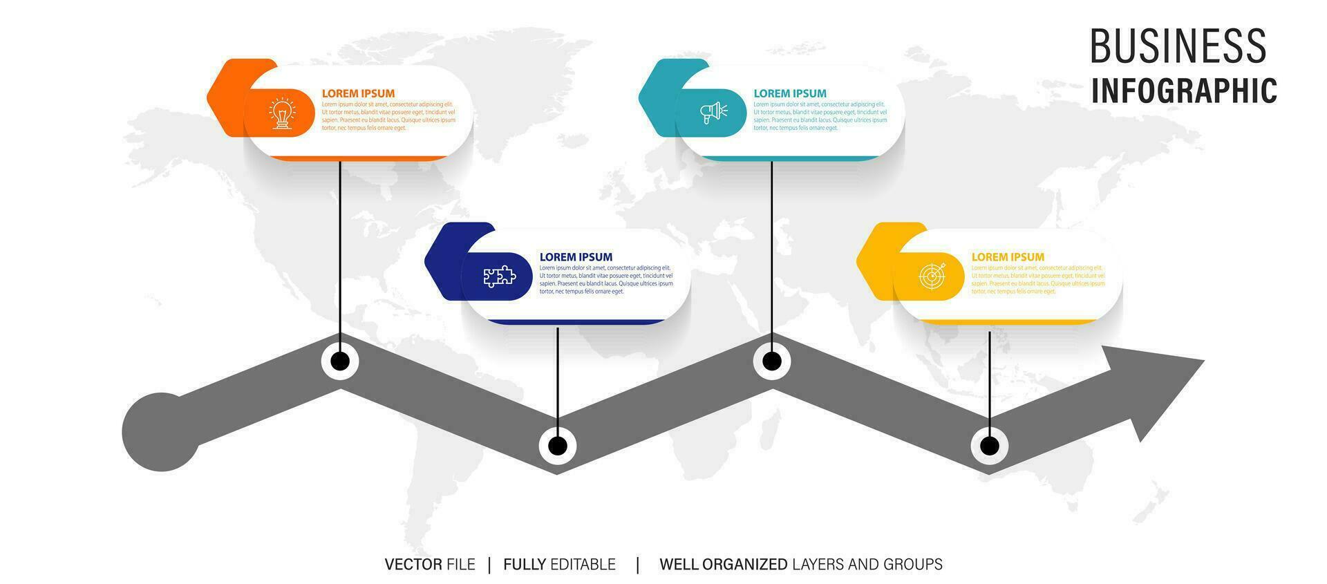 Business infographic design template with 4 options, steps or processes. Can be used for workflow layout, diagram, annual report, web design vector