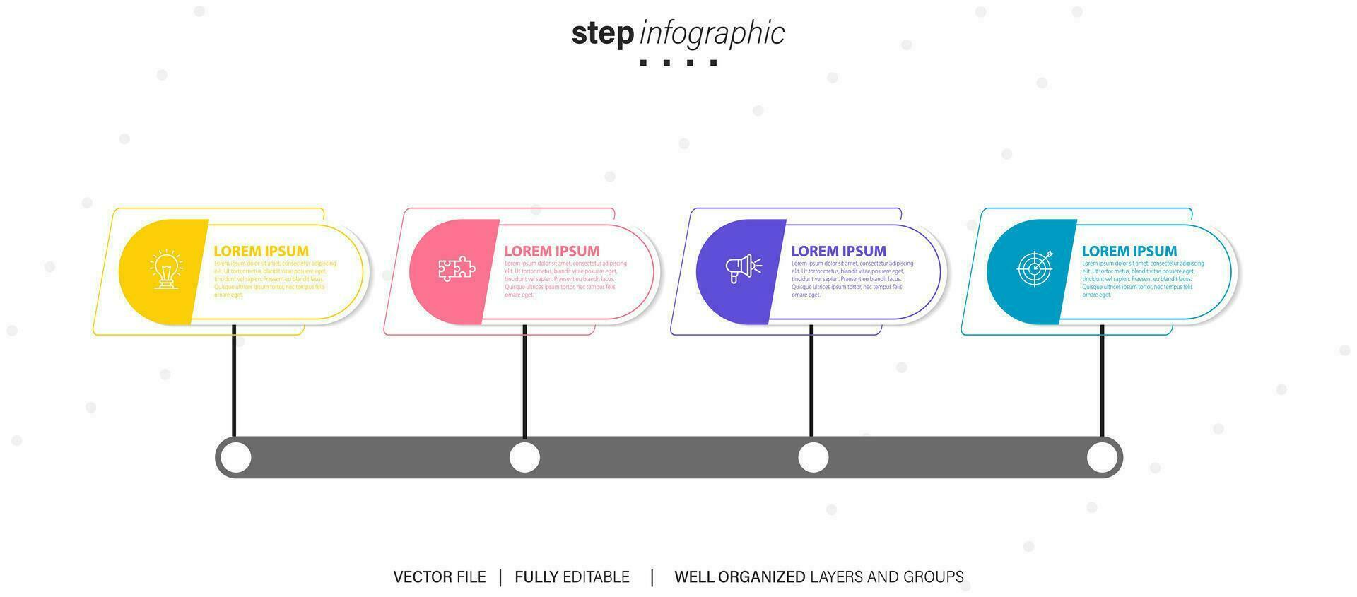Business infographic design template with 4 options, steps or processes. Can be used for workflow layout, diagram, annual report, web design vector