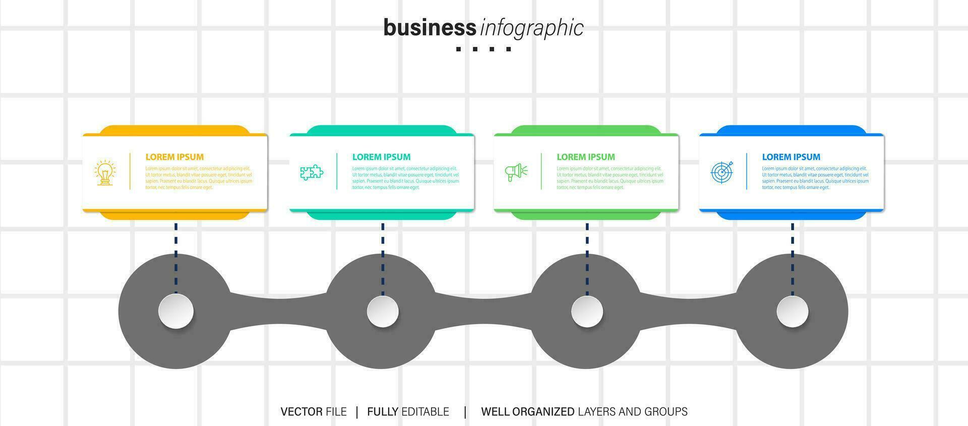 Business infographic design template with 4 options, steps or processes. Can be used for workflow layout, diagram, annual report, web design vector