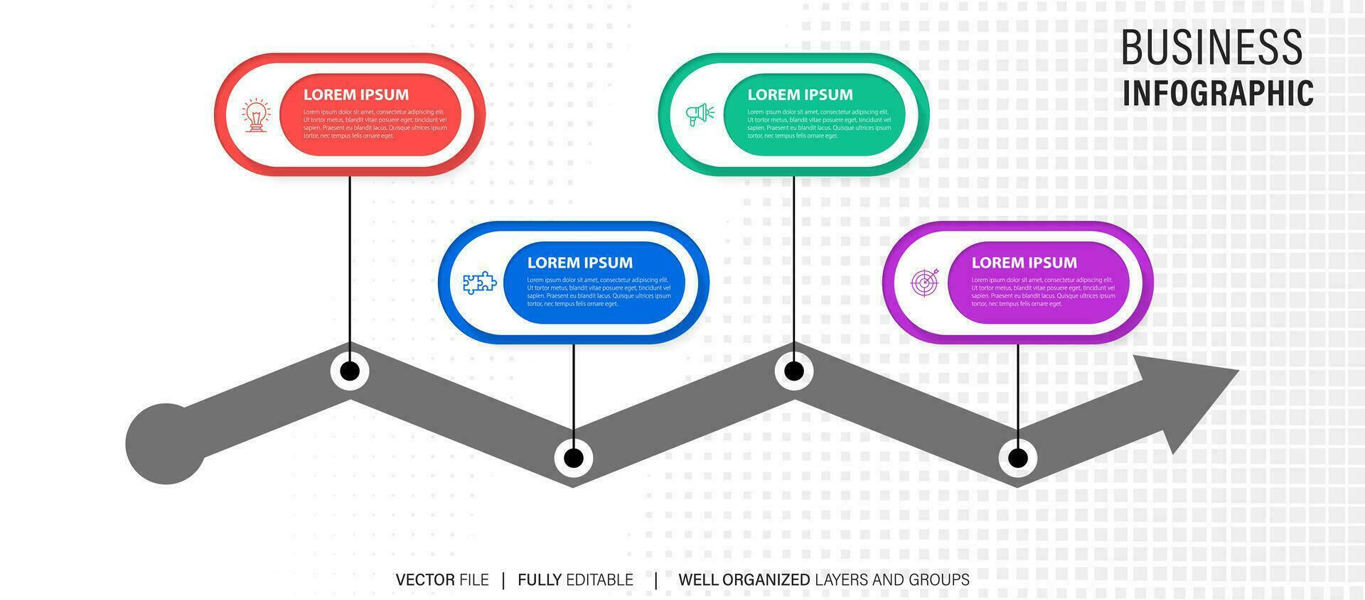 Business infographic design template with 4 options, steps or processes. Can be used for workflow layout, diagram, annual report, web design vector