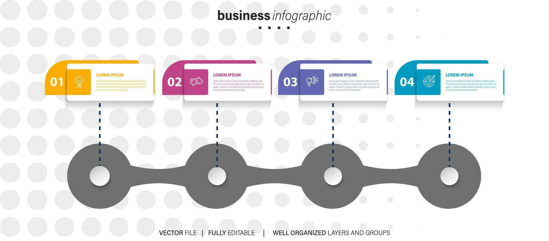 Business infographic design template with 4 options, steps or processes. Can be used for workflow layout, diagram, annual report, web design vector