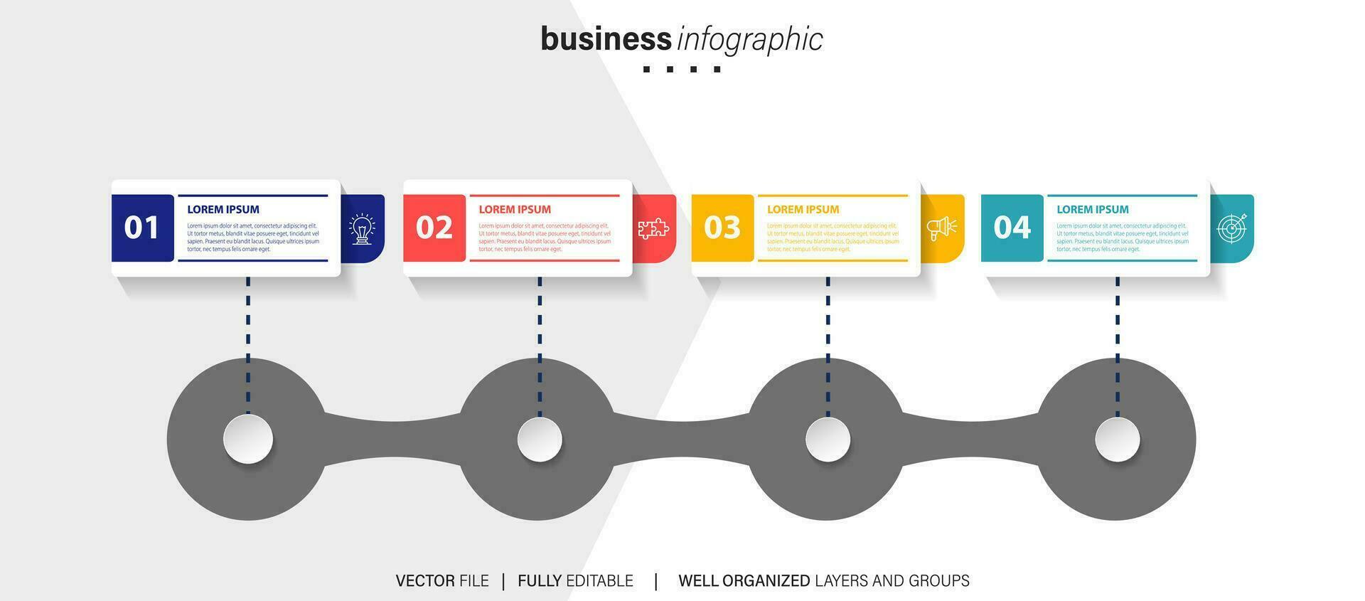 Business infographic design template with 4 options, steps or processes. Can be used for workflow layout, diagram, annual report, web design vector