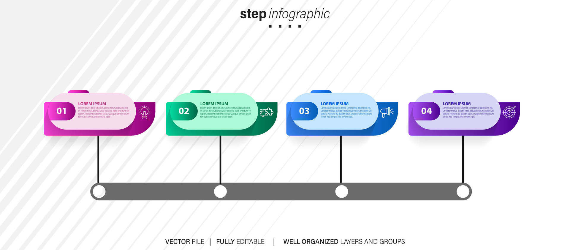 circular layout diagram with 4 list of steps, circular layout diagram