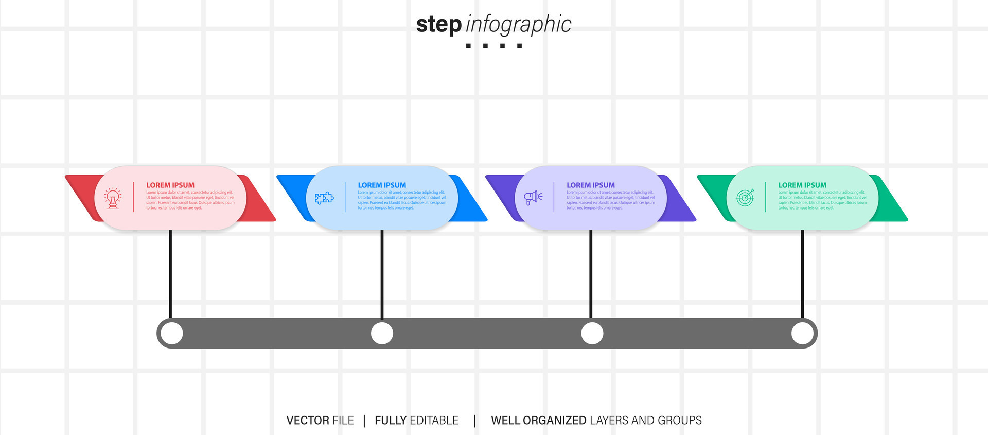 circular layout diagram with 4 list of steps, circular layout diagram