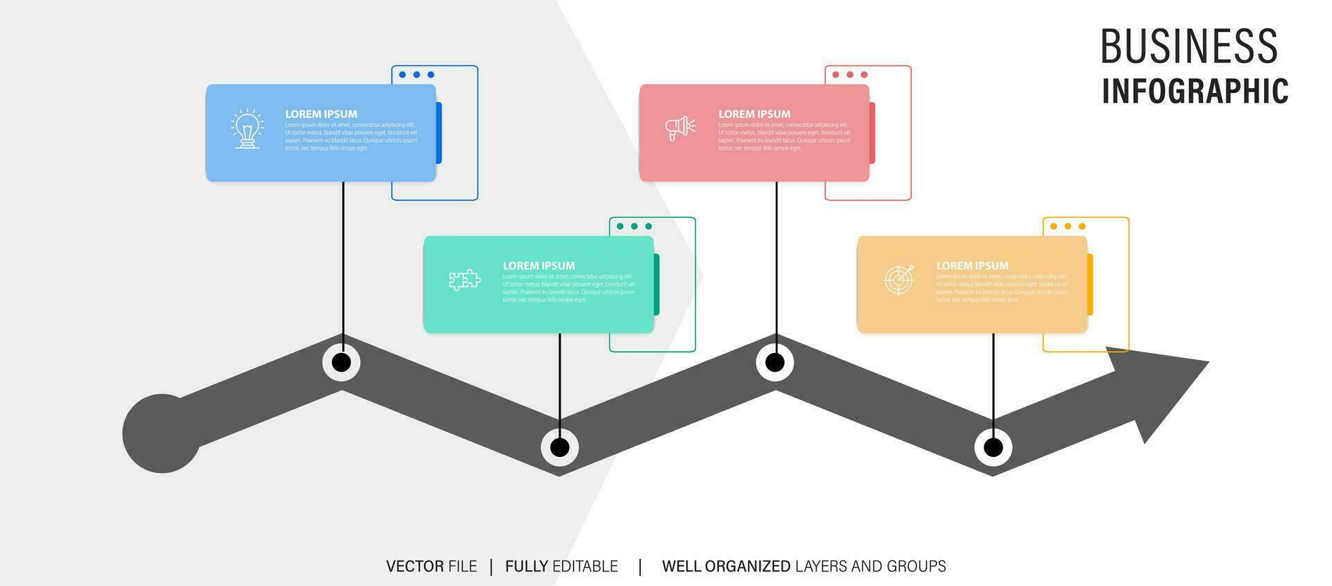 4 4 elementos esquema, diagrama. cuatro conectado rondas infografía modelo. vector