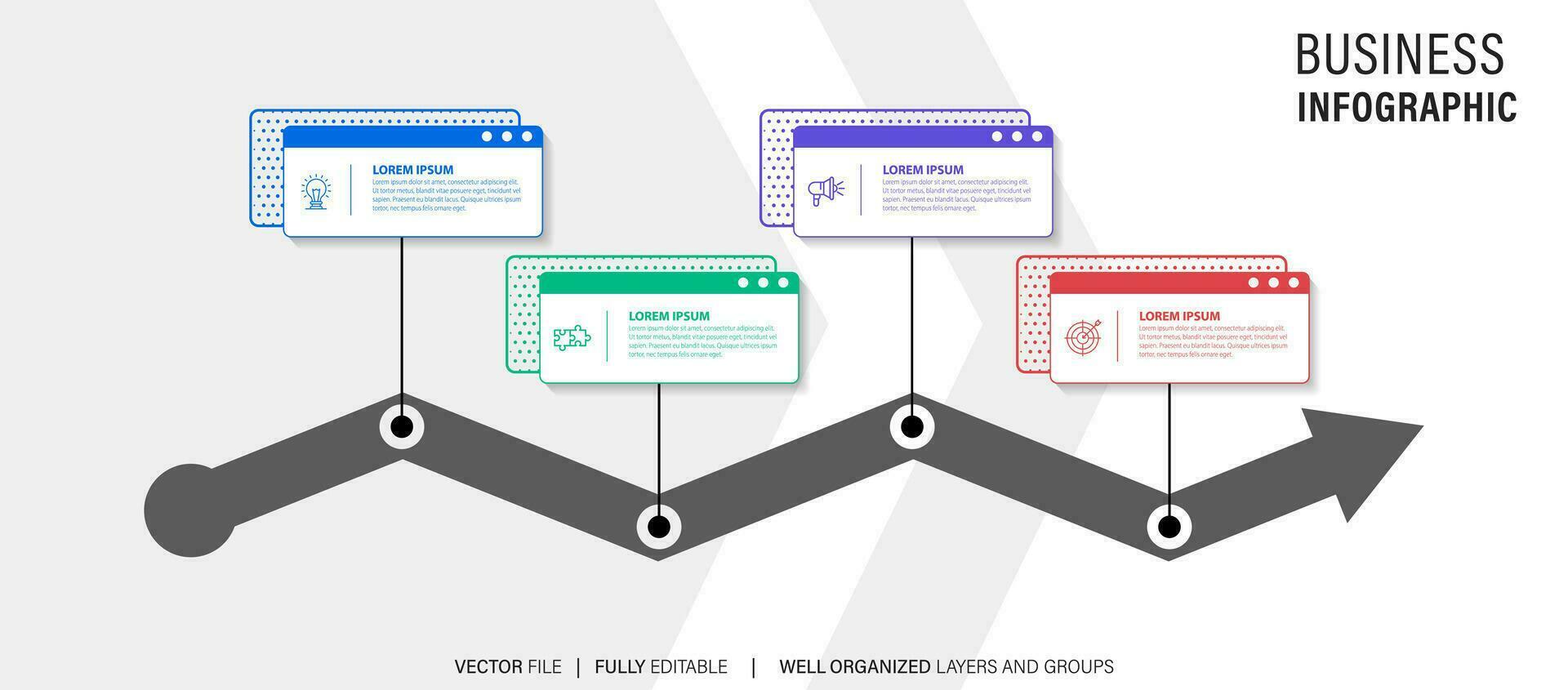 4 4 elementos esquema, diagrama. cuatro conectado rondas infografía modelo. vector