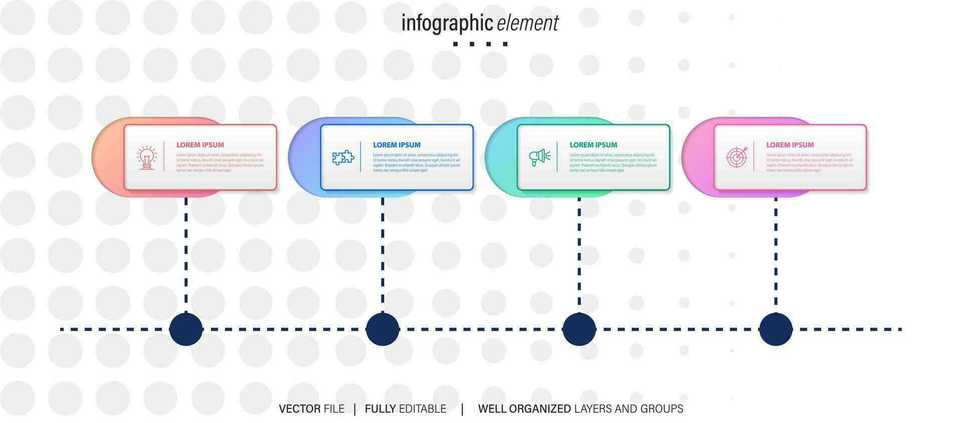 4 4 elementos esquema, diagrama. cuatro conectado rondas infografía modelo. vector