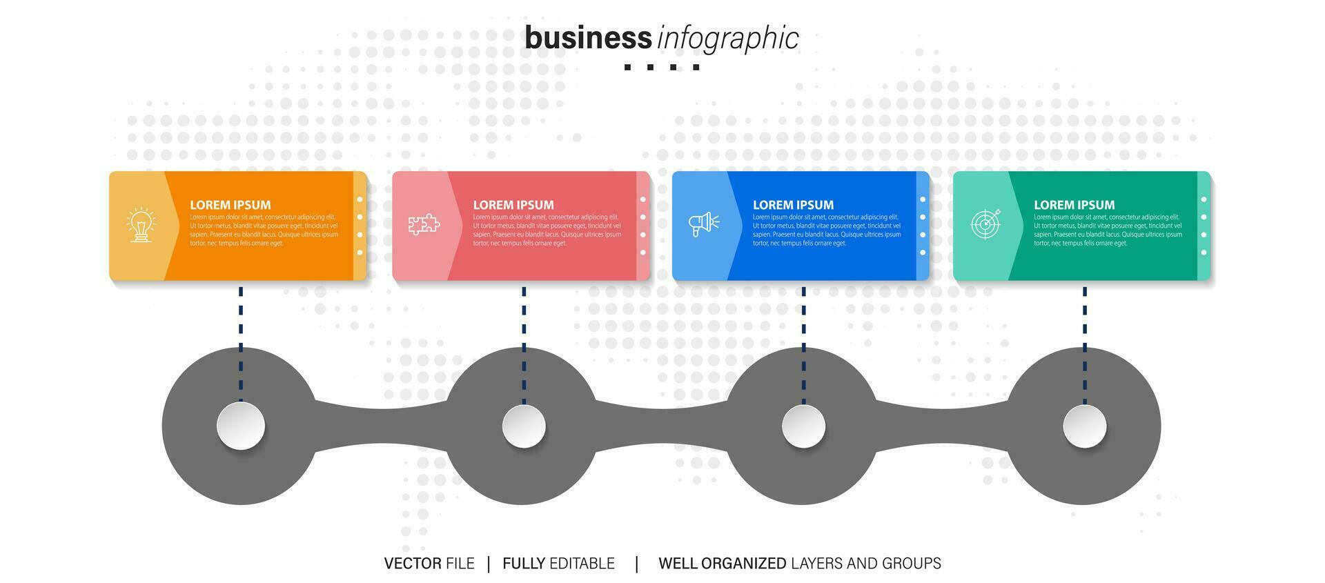 4 elements scheme, diagram. Four connected rounds. Infographic template. vector