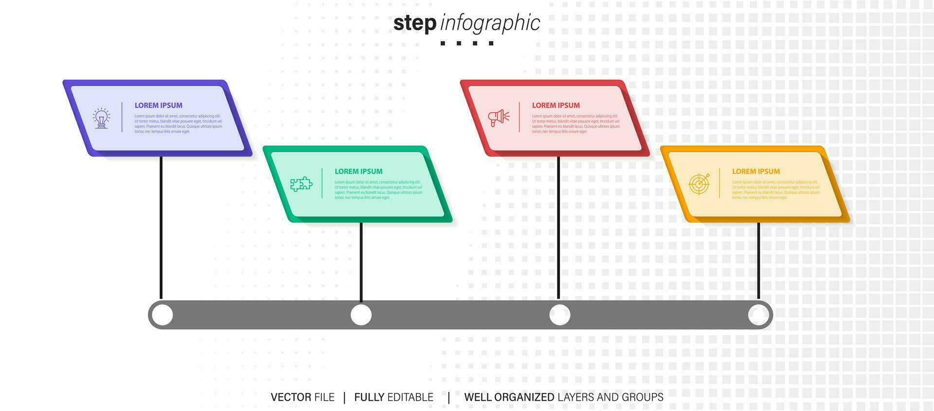 Timeline infographic design element and number options. Business concept with 4 steps. Can be used for workflow layout, diagram, annual report, web design. Vector business template for presentation.