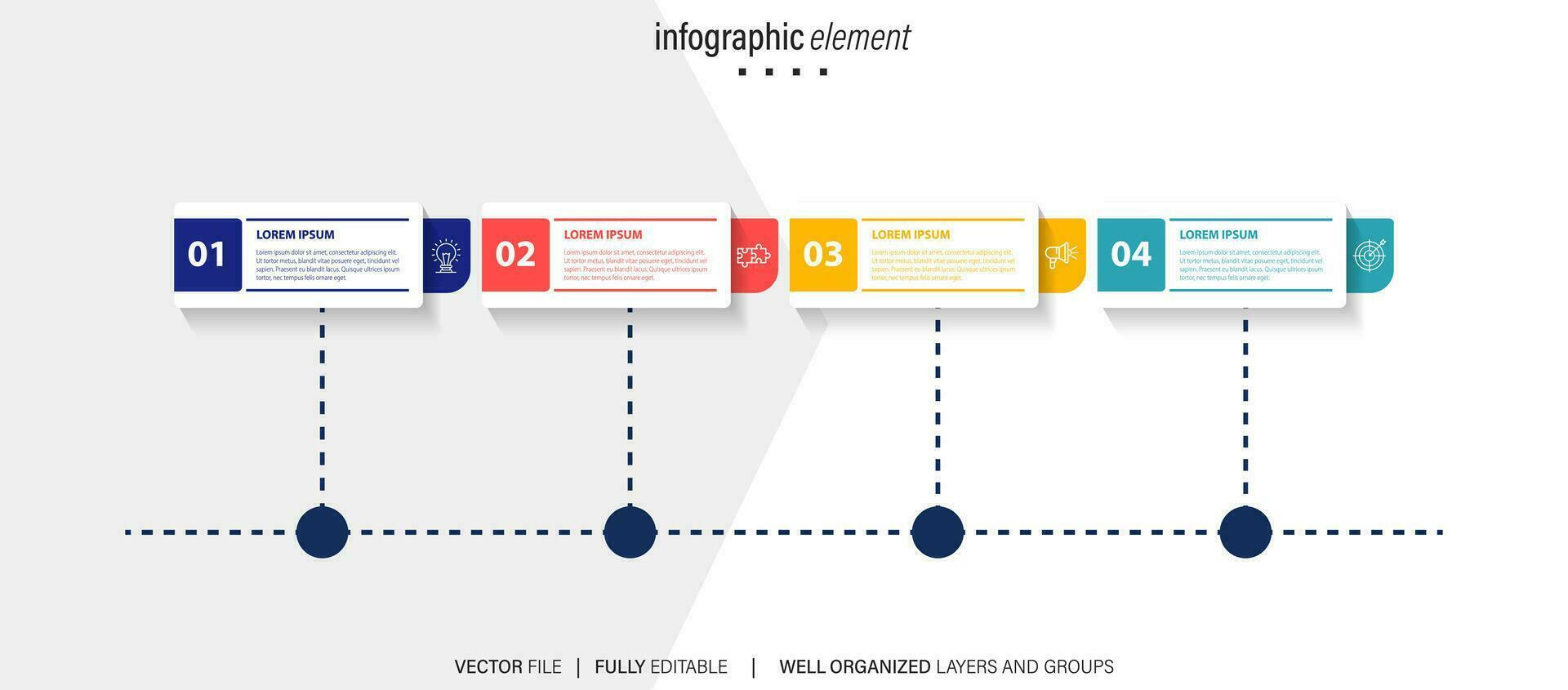Timeline infographic design element and number options. Business concept with 4 steps. Can be used for workflow layout, diagram, annual report, web design. Vector business template for presentation.