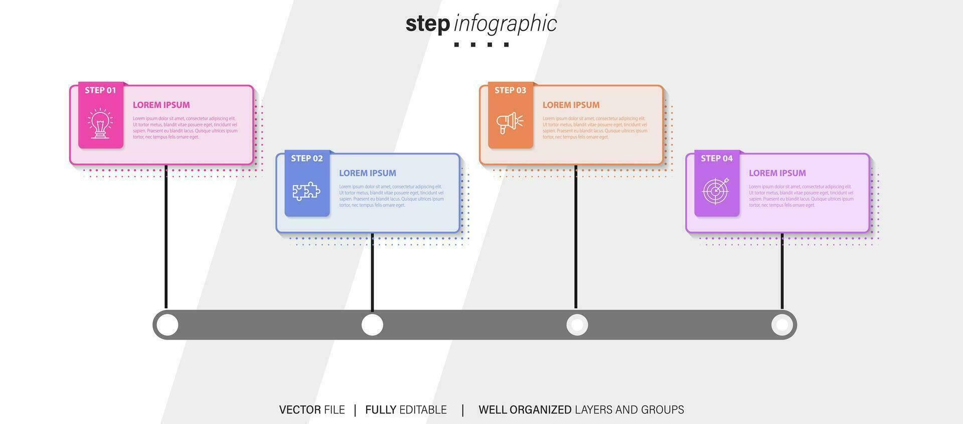 Timeline infographic design element and number options. Business concept with 4 steps. Can be used for workflow layout, diagram, annual report, web design. Vector business template for presentation.