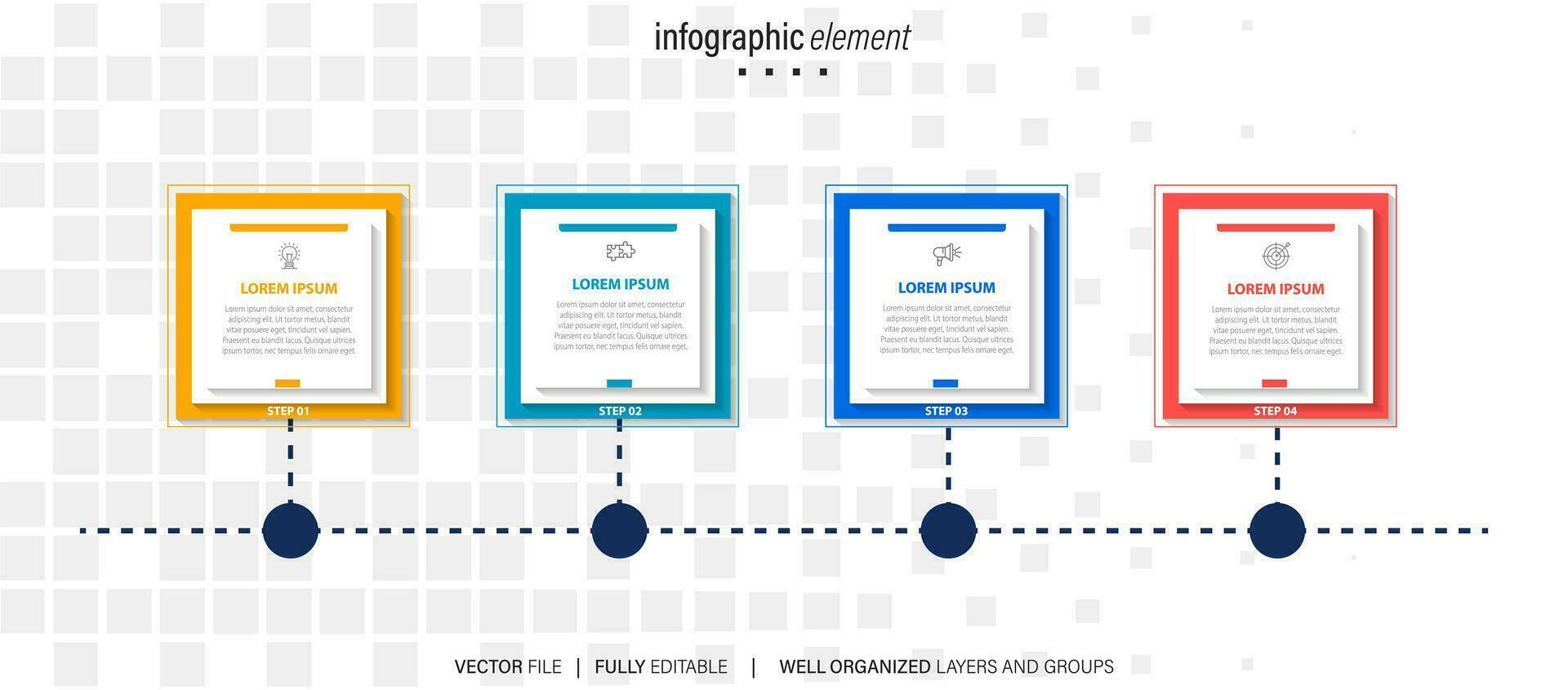 Timeline infographic design element and number options. Business concept with 4 steps. Can be used for workflow layout, diagram, annual report, web design. Vector business template for presentation.