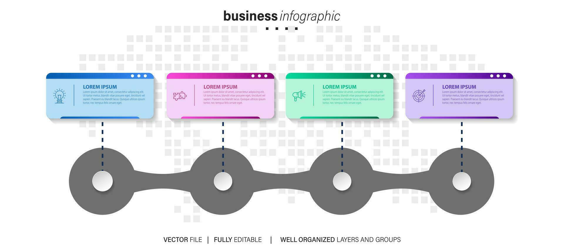 Timeline infographic design element and number options. Business concept with 4 steps. Can be used for workflow layout, diagram, annual report, web design. Vector business template for presentation.