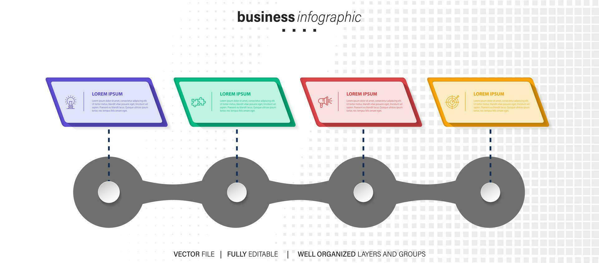 gráfico cronograma infografía modelo o elemento con 4 4 proyecto, proceso, paso, opción, vistoso bar, flecha, mínimo, moderno estilo para rebaja deslizar, planificador, flujo de trabajo, mapa vial, web vector