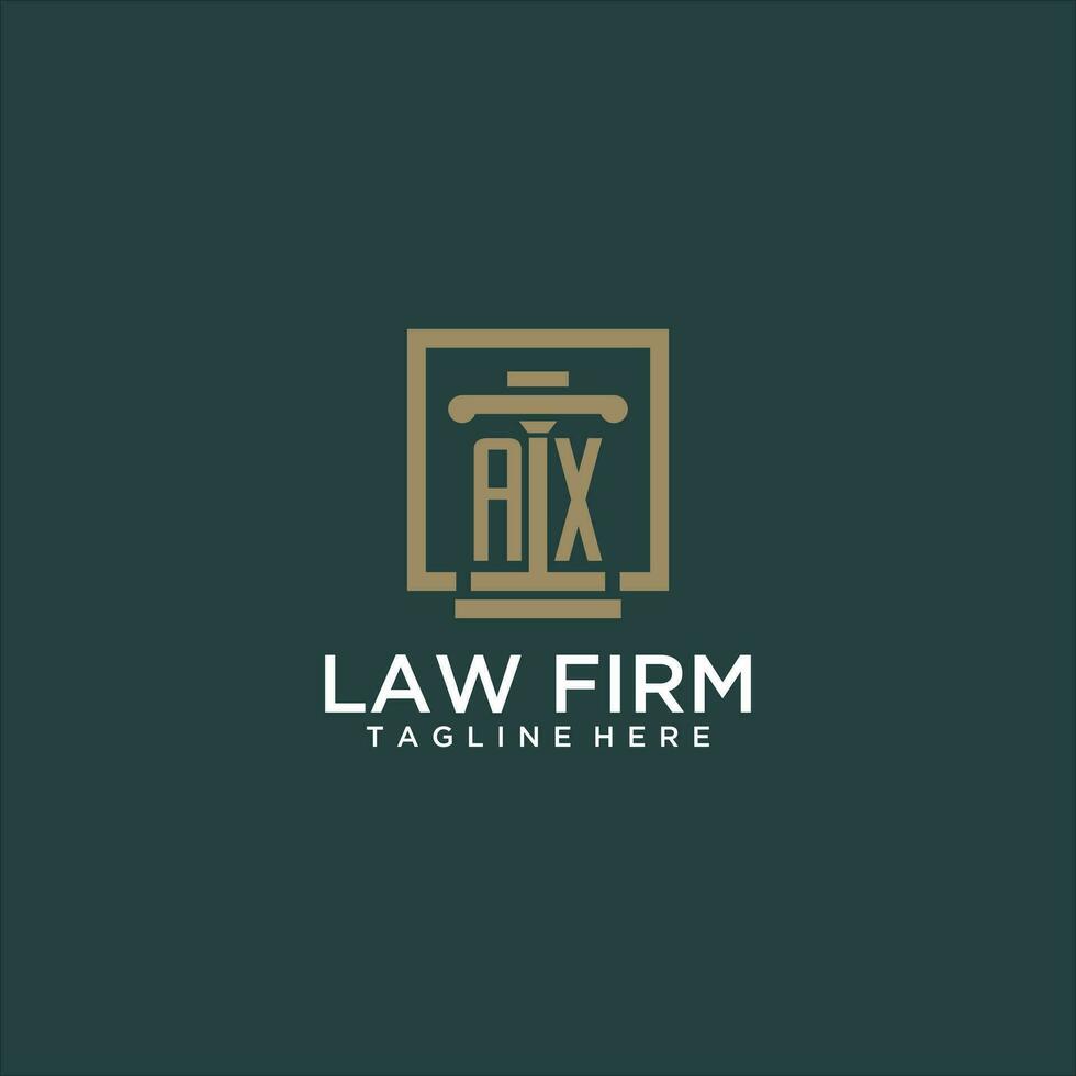 hacha inicial monograma logo para bufete de abogados con pilar diseño en creativo cuadrado vector