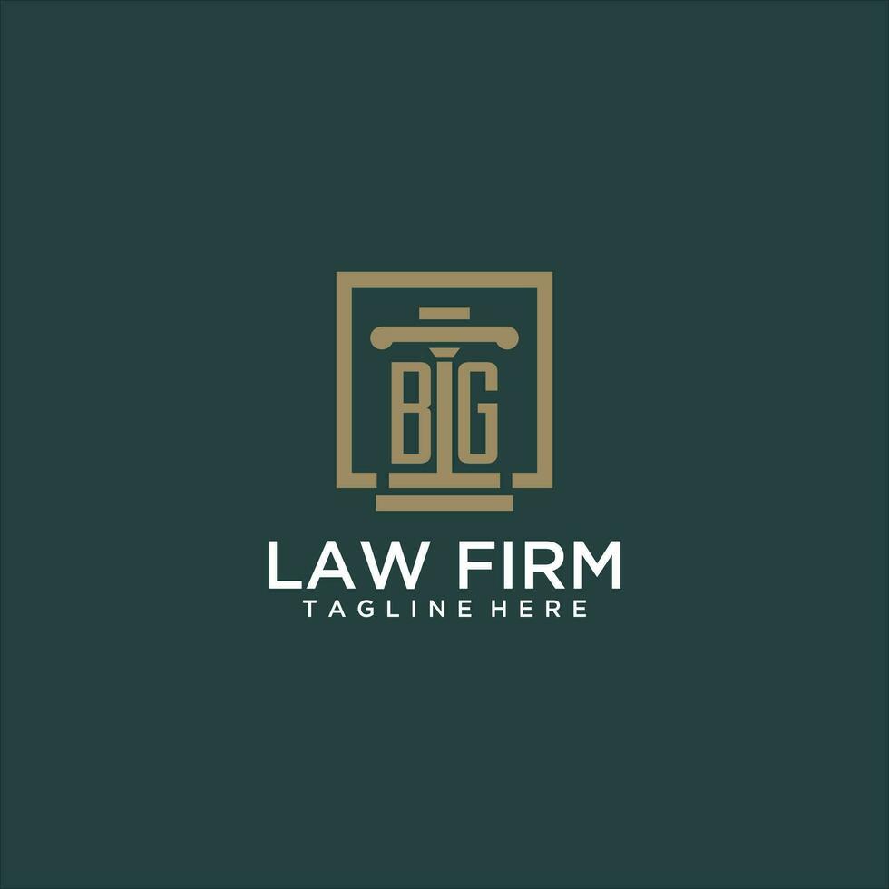 BG initial monogram logo for lawfirm with pillar design in creative square vector