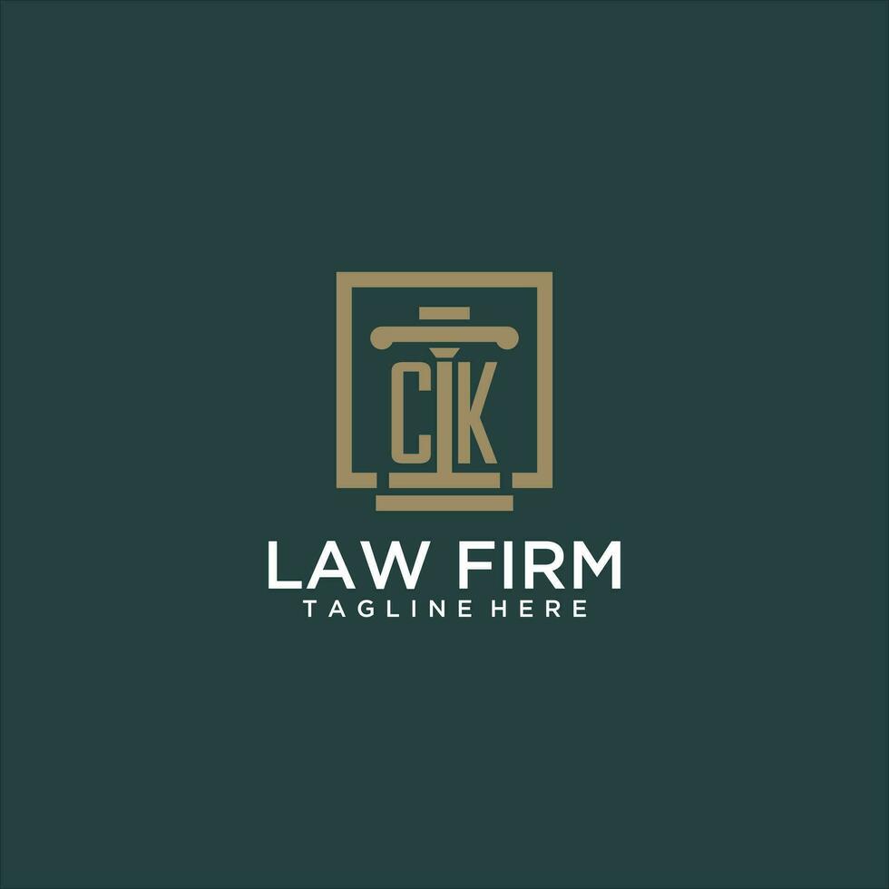 CK initial monogram logo for lawfirm with pillar design in creative square vector