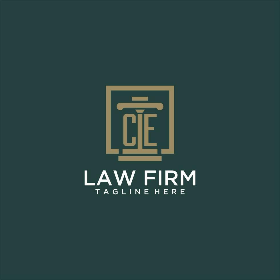 CE initial monogram logo for lawfirm with pillar design in creative square vector