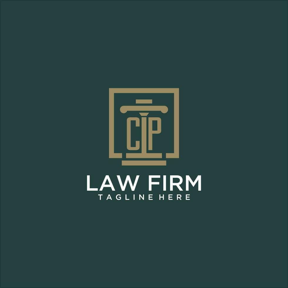 CP initial monogram logo for lawfirm with pillar design in creative square vector