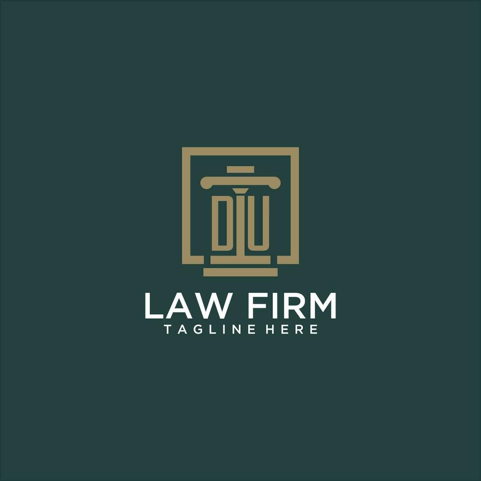 DU initial monogram logo for lawfirm with pillar design in creative square vector