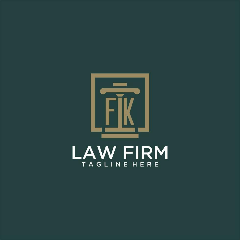 FK initial monogram logo for lawfirm with pillar design in creative square vector