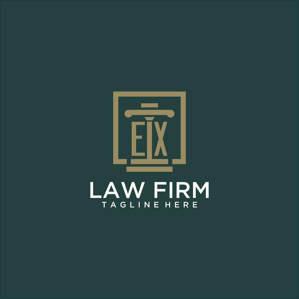 EX initial monogram logo for lawfirm with pillar design in creative square vector