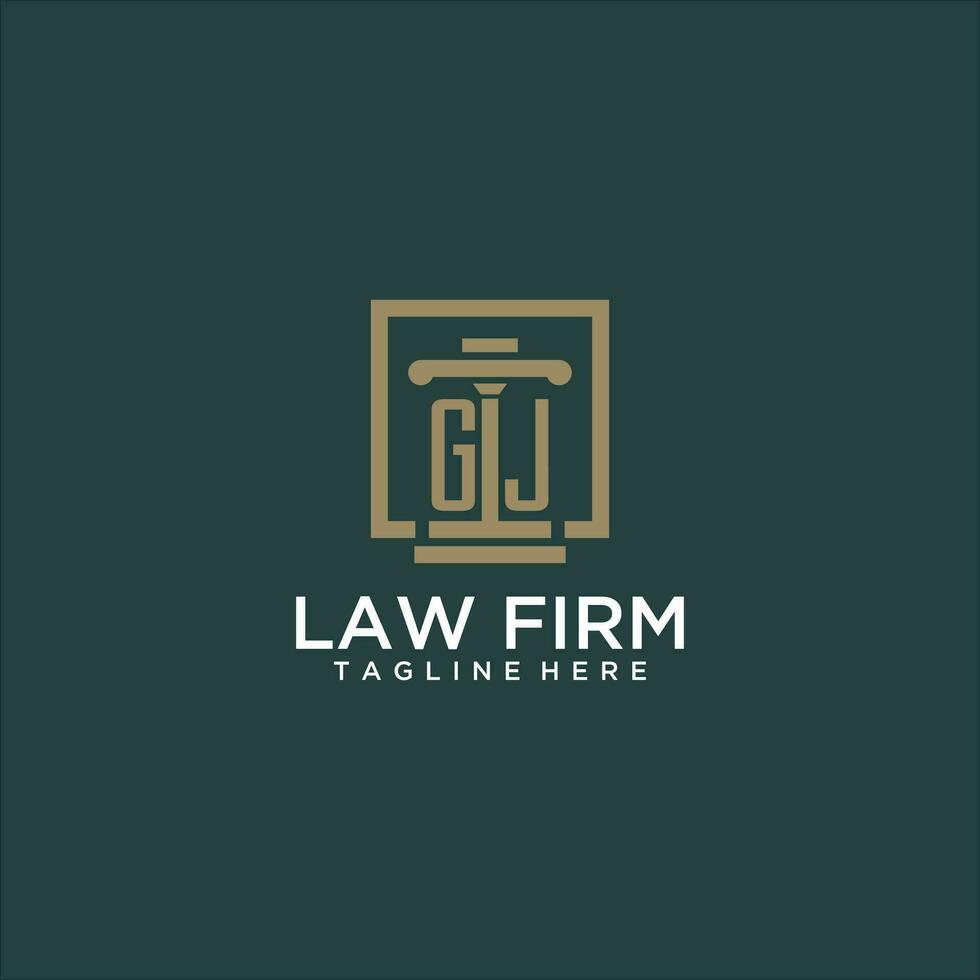 GJ initial monogram logo for lawfirm with pillar design in creative square vector