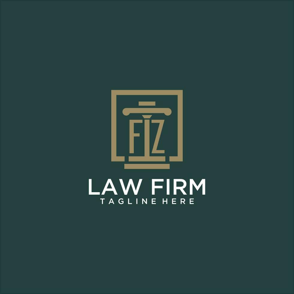 FZ initial monogram logo for lawfirm with pillar design in creative square vector