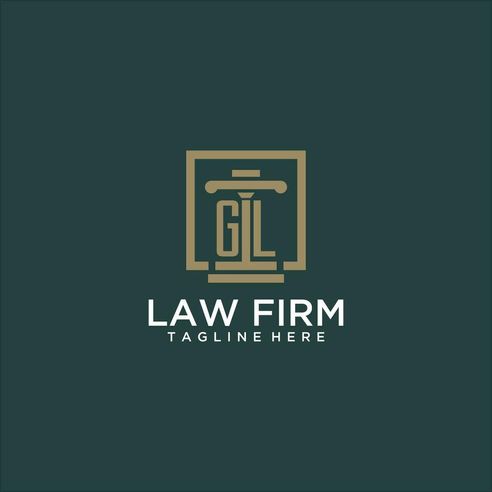 GL initial monogram logo for lawfirm with pillar design in creative square vector