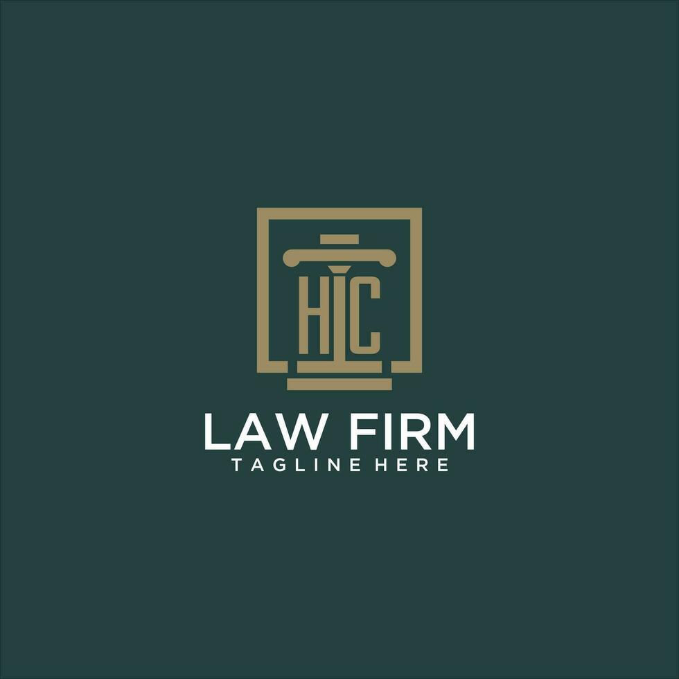 HC initial monogram logo for lawfirm with pillar design in creative square vector