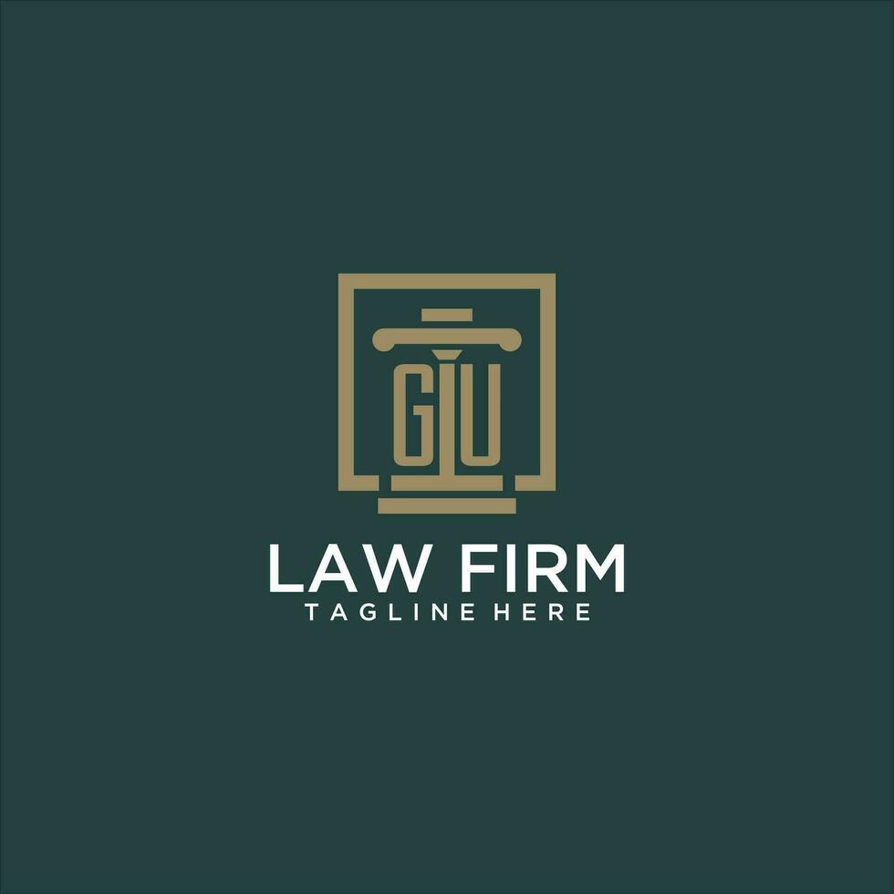 GU initial monogram logo for lawfirm with pillar design in creative square vector