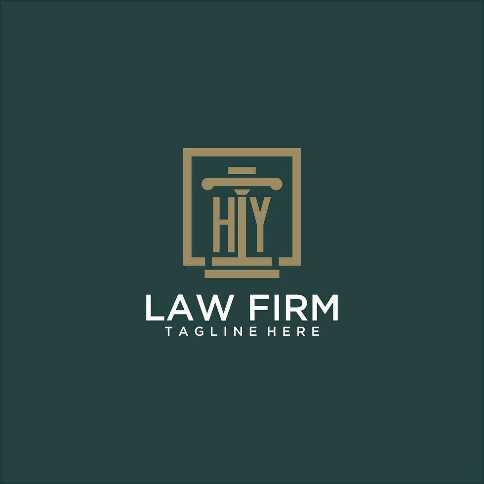 HY initial monogram logo for lawfirm with pillar design in creative square vector