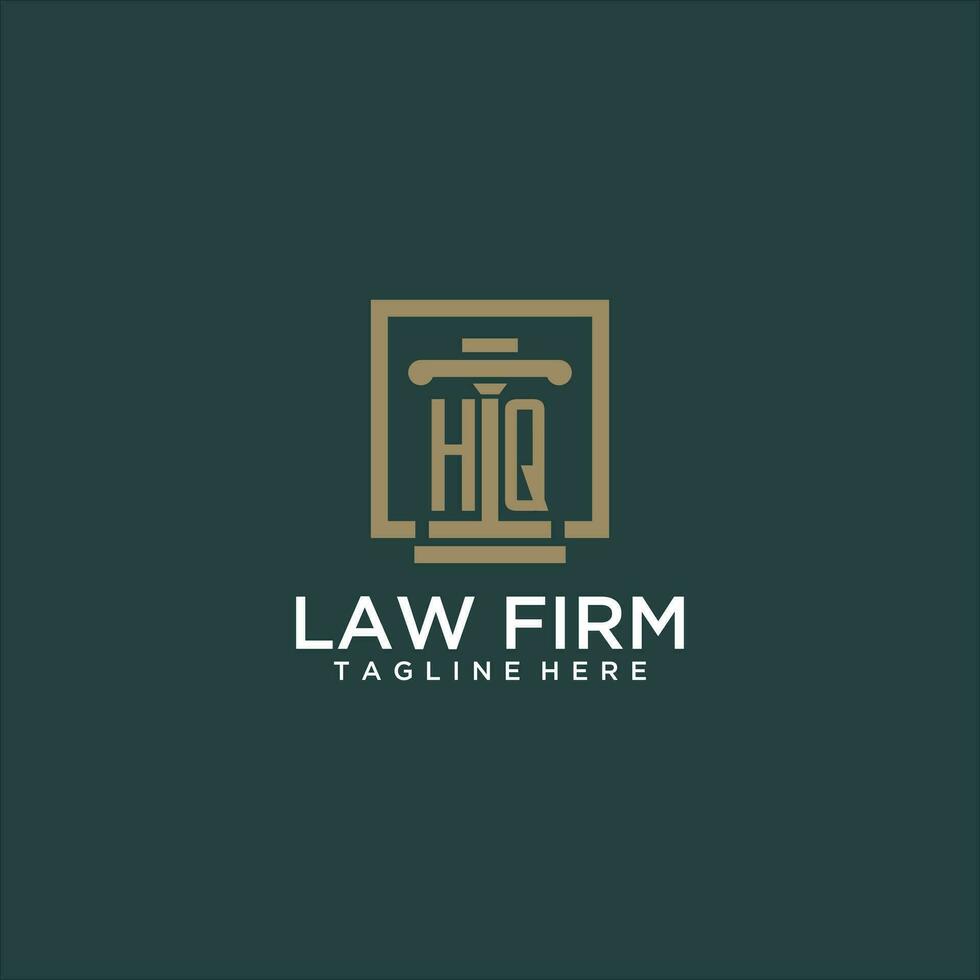 HQ initial monogram logo for lawfirm with pillar design in creative square vector
