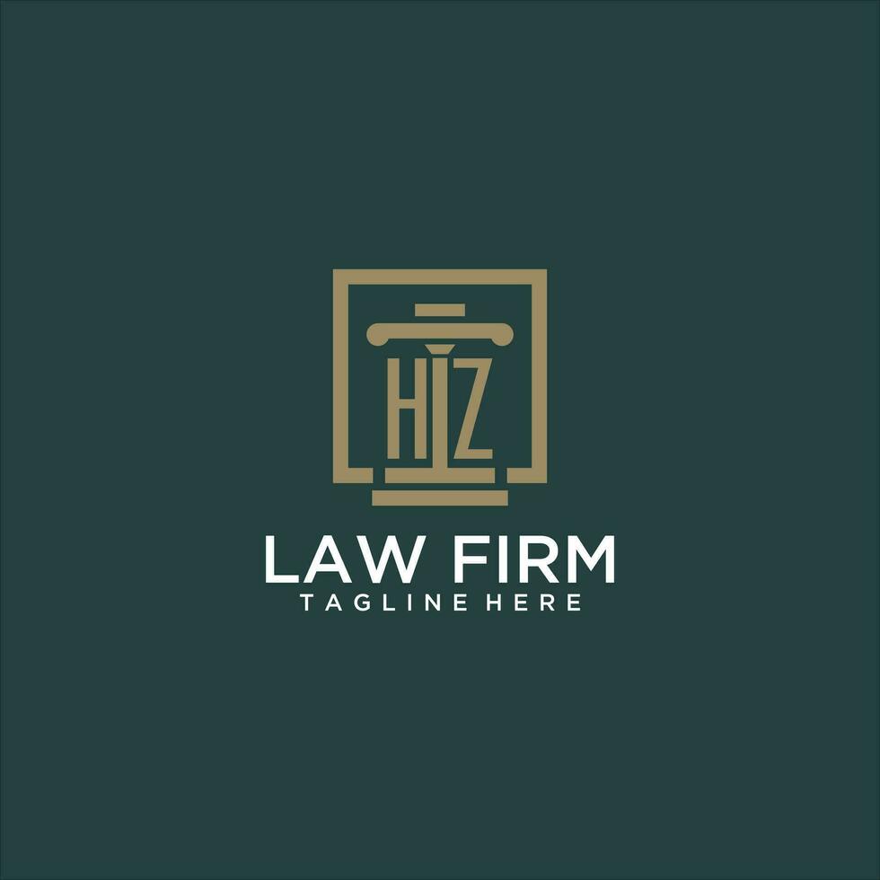 HZ initial monogram logo for lawfirm with pillar design in creative square vector