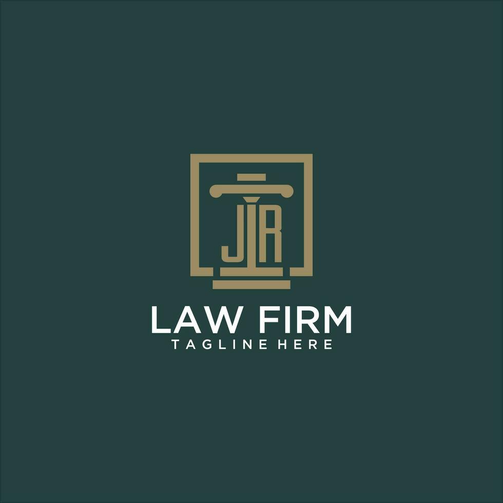 JR initial monogram logo for lawfirm with pillar design in creative square vector