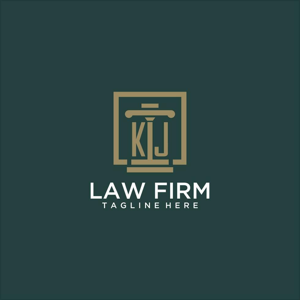 KJ initial monogram logo for lawfirm with pillar design in creative square vector
