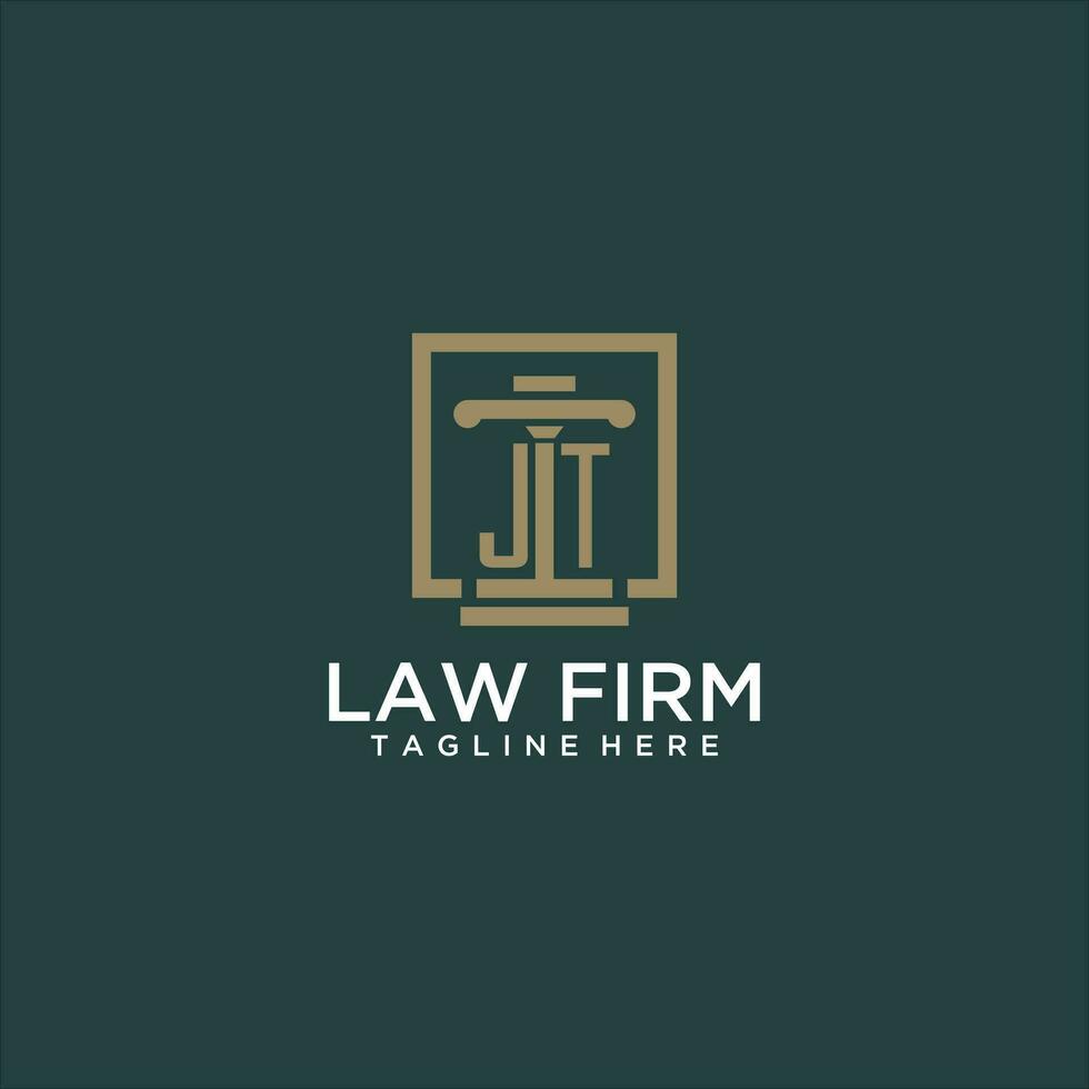JT initial monogram logo for lawfirm with pillar design in creative square vector