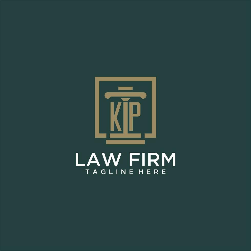 KP initial monogram logo for lawfirm with pillar design in creative square vector