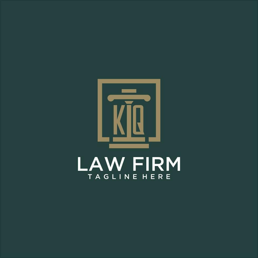 KQ initial monogram logo for lawfirm with pillar design in creative square vector