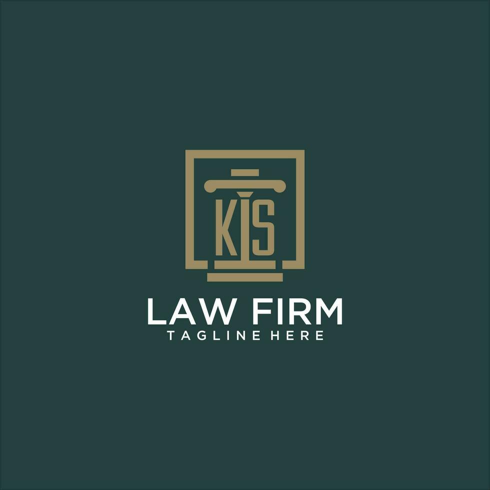 KS initial monogram logo for lawfirm with pillar design in creative square vector
