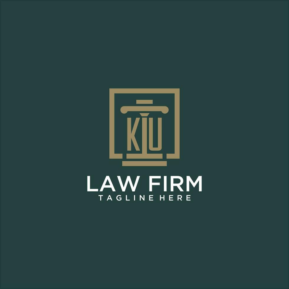 KU initial monogram logo for lawfirm with pillar design in creative square vector