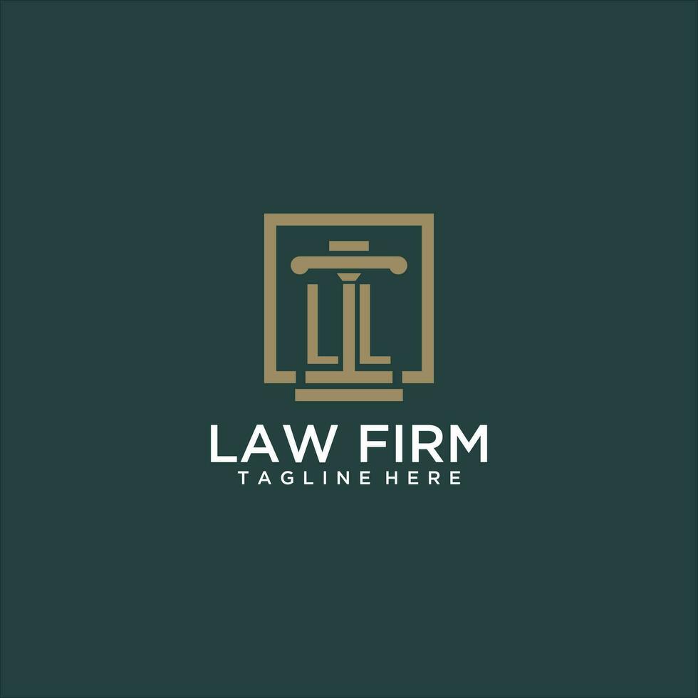 LL initial monogram logo for lawfirm with pillar design in creative square vector