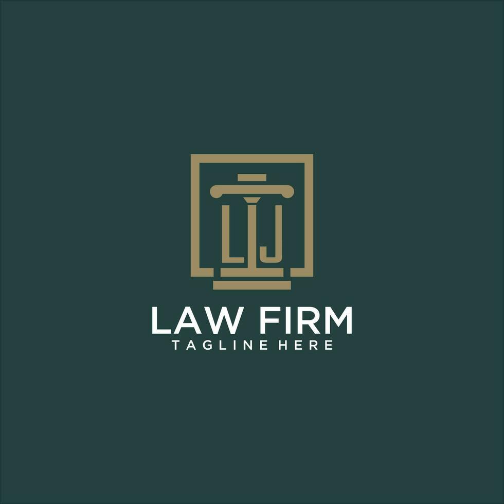 LJ initial monogram logo for lawfirm with pillar design in creative square vector