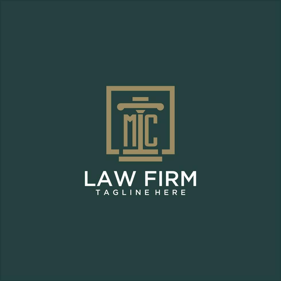 MC initial monogram logo for lawfirm with pillar design in creative square vector
