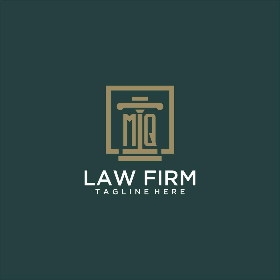 MQ initial monogram logo for lawfirm with pillar design in creative square vector