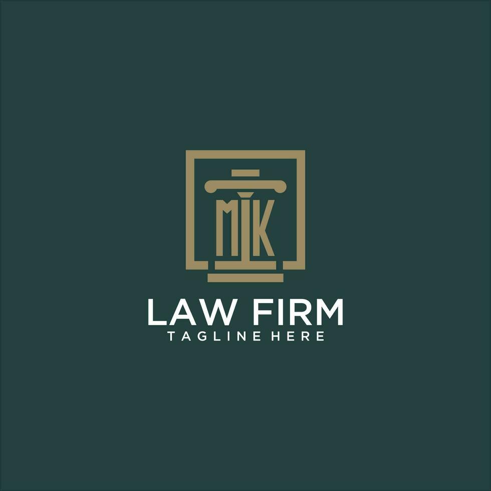 MK initial monogram logo for lawfirm with pillar design in creative square vector