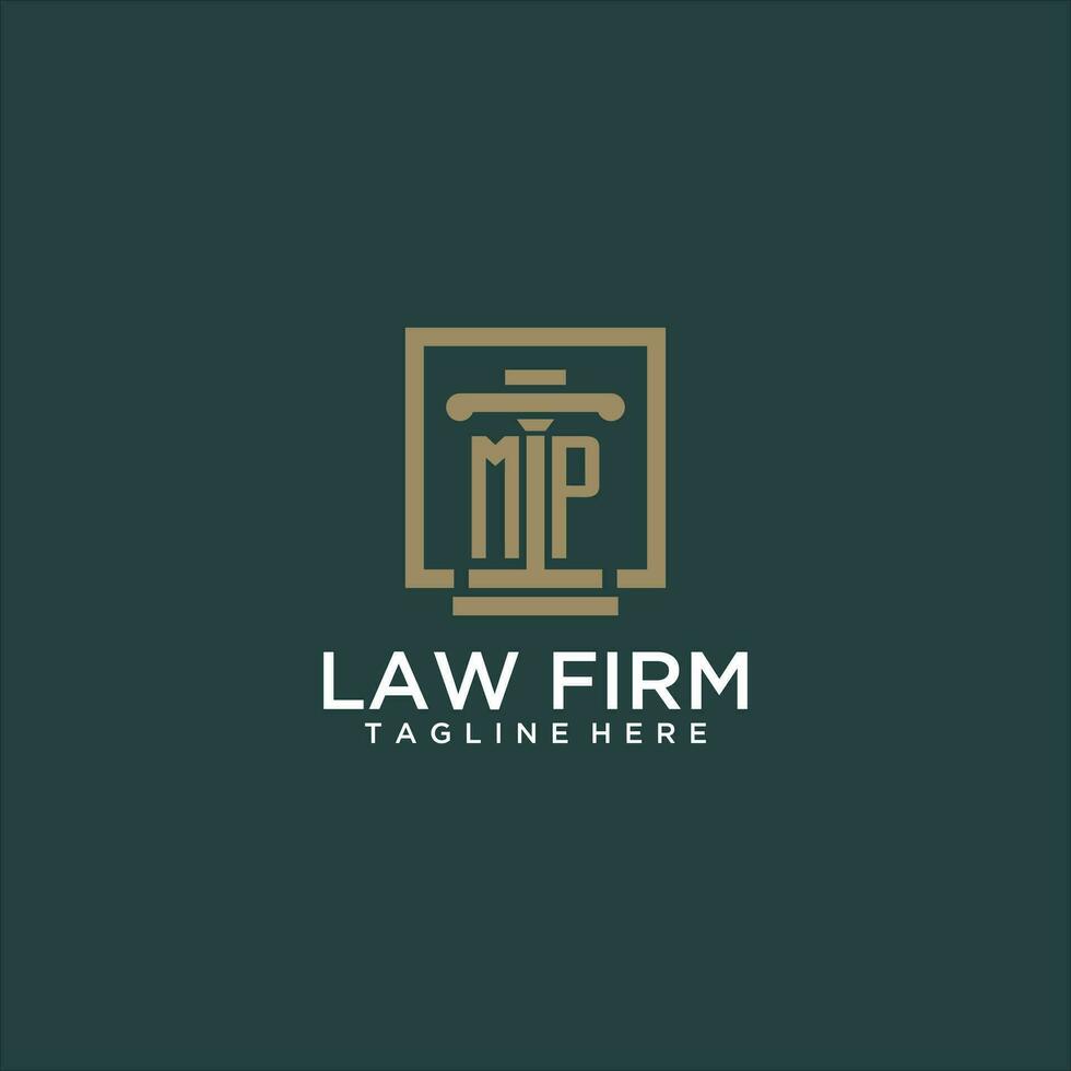 MP initial monogram logo for lawfirm with pillar design in creative square vector