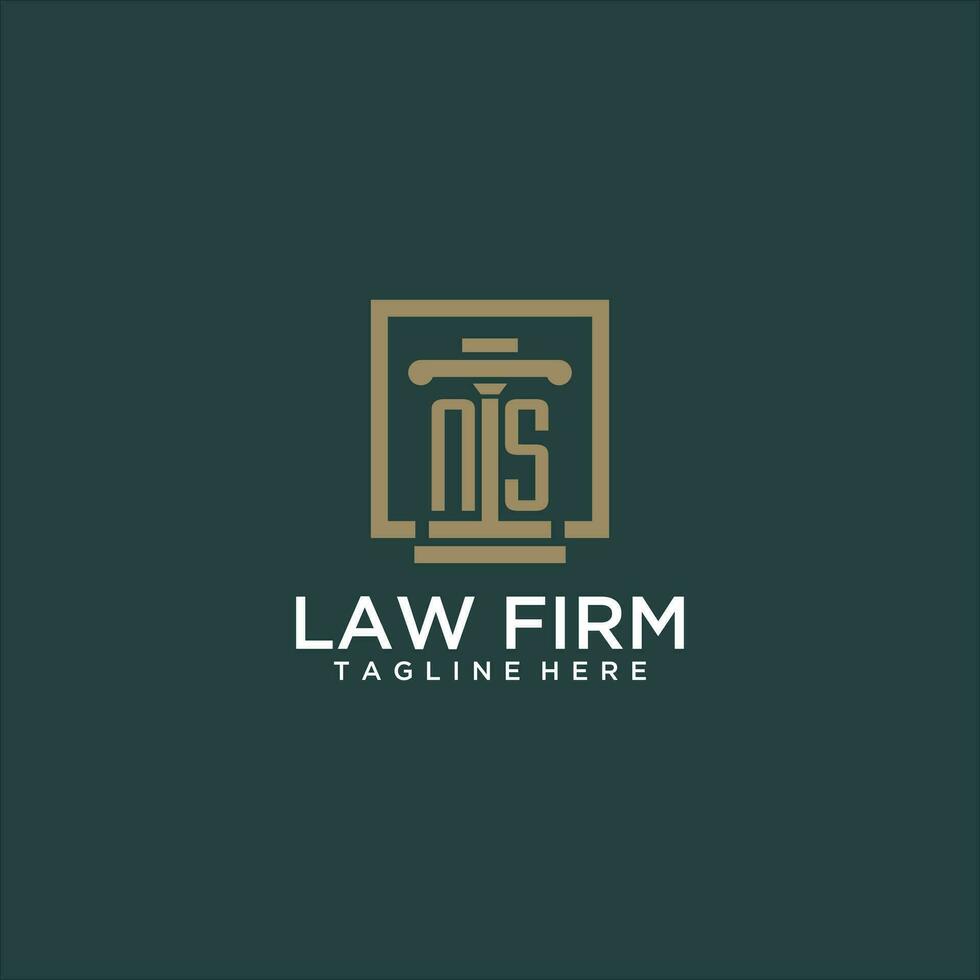 NS initial monogram logo for lawfirm with pillar design in creative square vector