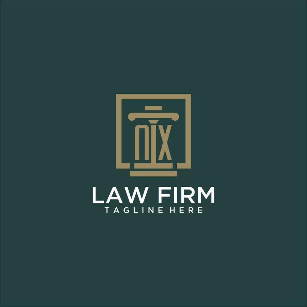 NX initial monogram logo for lawfirm with pillar design in creative square vector